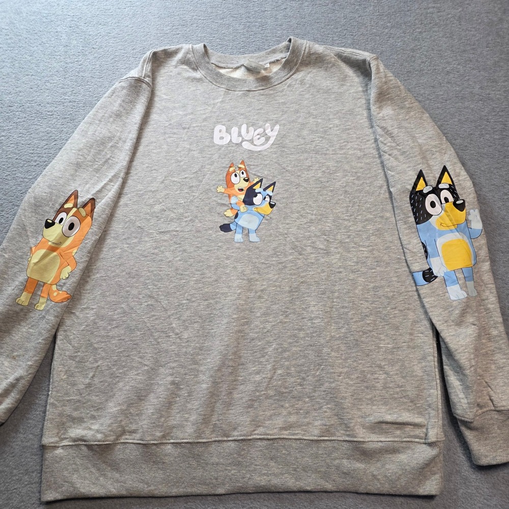 Bluey Bingo Character Sweatshirt Medium Heather Gray Crewneck Pullover